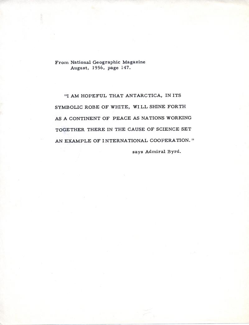 Quote by Admiral Byrd in National Geographic Magazine Quote by Admiral Byrd in National Geographic Magazine